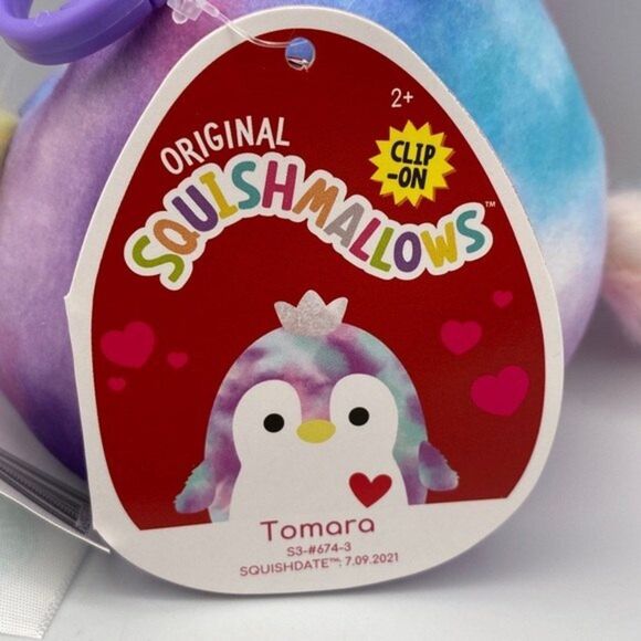 Squishmallows 3.5” Tomara Penguin Valentines Heart Clip On Keychain Plush - Picture 2 of 8
